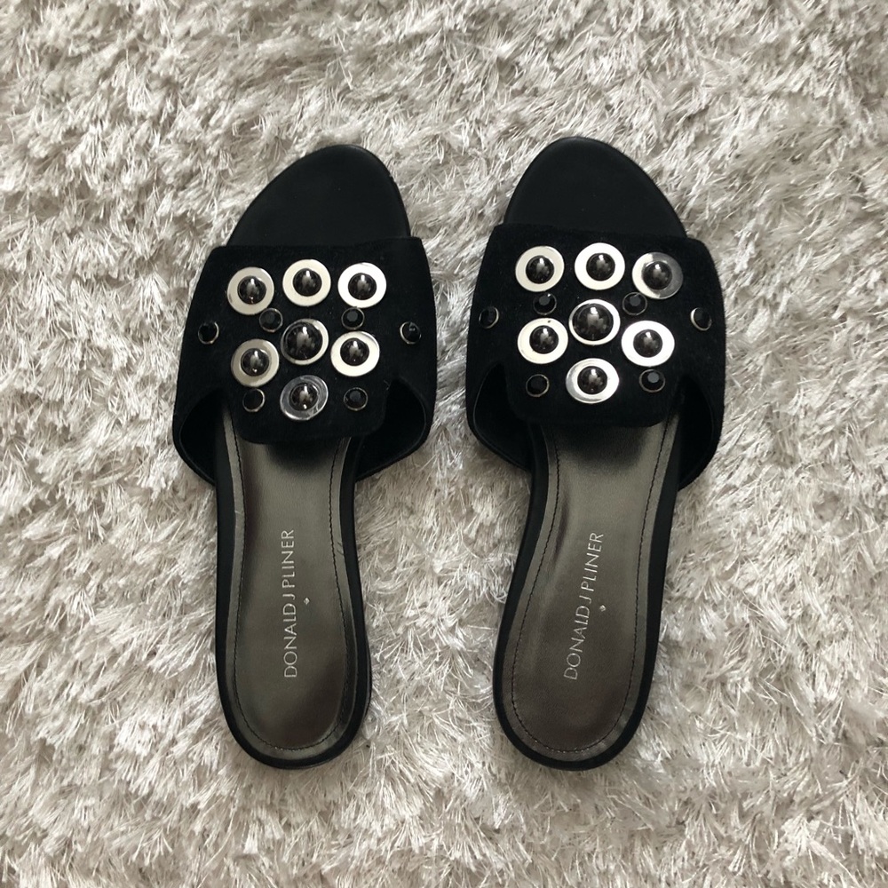 Black Slide Mule sandals 1 inch heel
